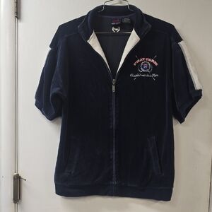 Phat Farm Short Sleeve Navy Zip-Up Jacket VELOUR with Embroidery Logo